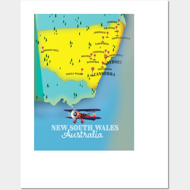 new south wales Australia map travel poster Wall Art by nickemporium1